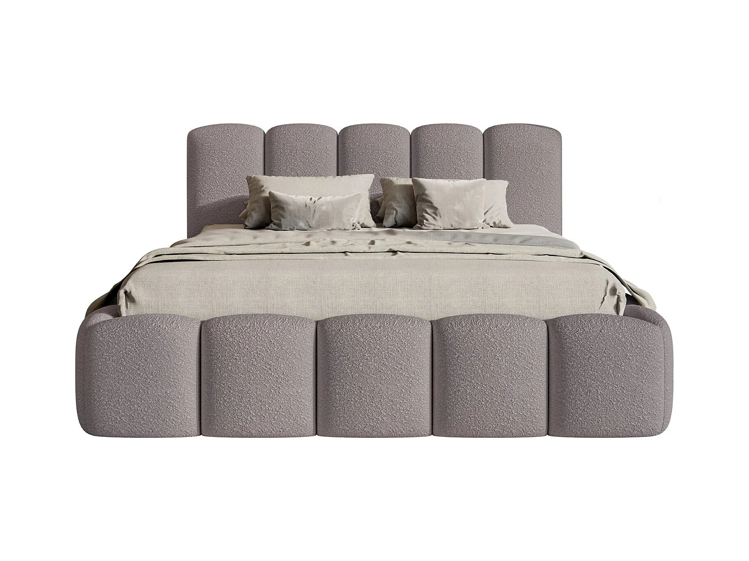 Lit coffre avec tête de lit - 140x200 cm - en bouclette taupe - CLOUDY II