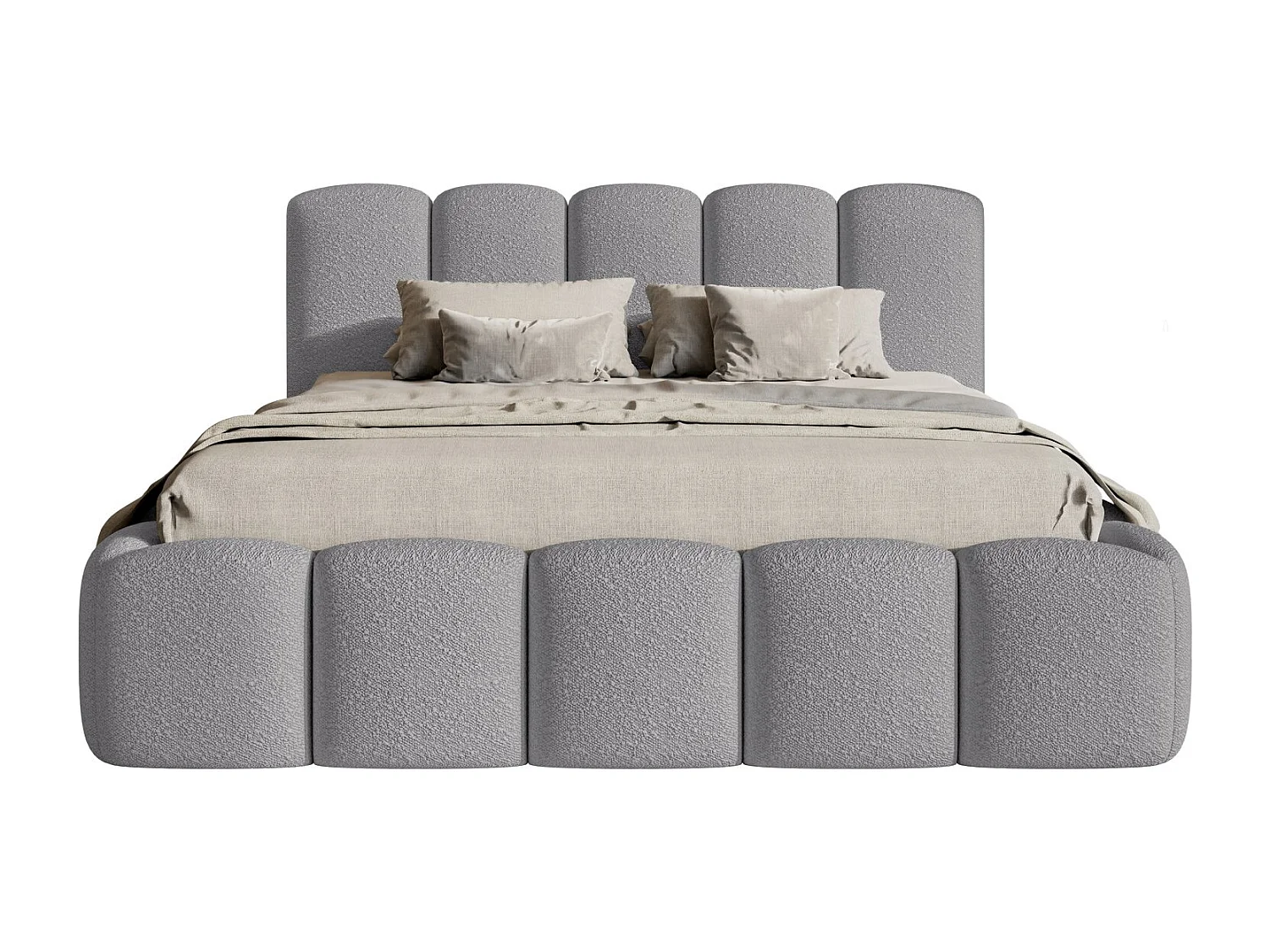 Lit coffre avec tête de lit - 180x200 cm - en bouclette grey - CLOUDY II