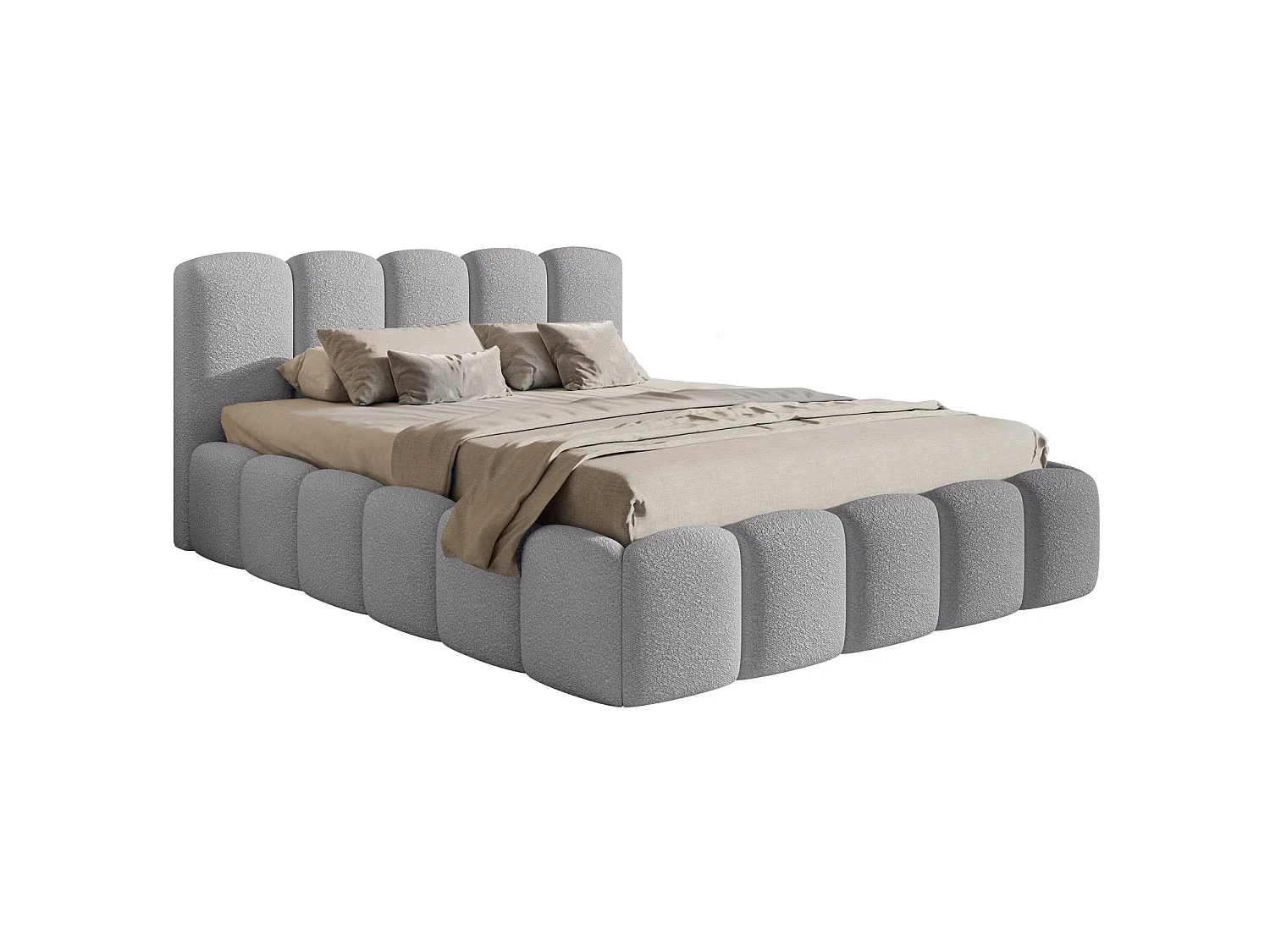 Lit coffre avec tête de lit - 180x200 cm - en bouclette grey - CLOUDY II