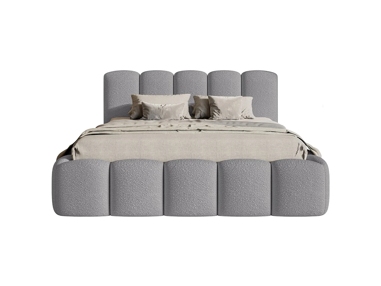 Lit coffre avec tête de lit - 180x200 cm - en bouclette grey - CLOUDY II
