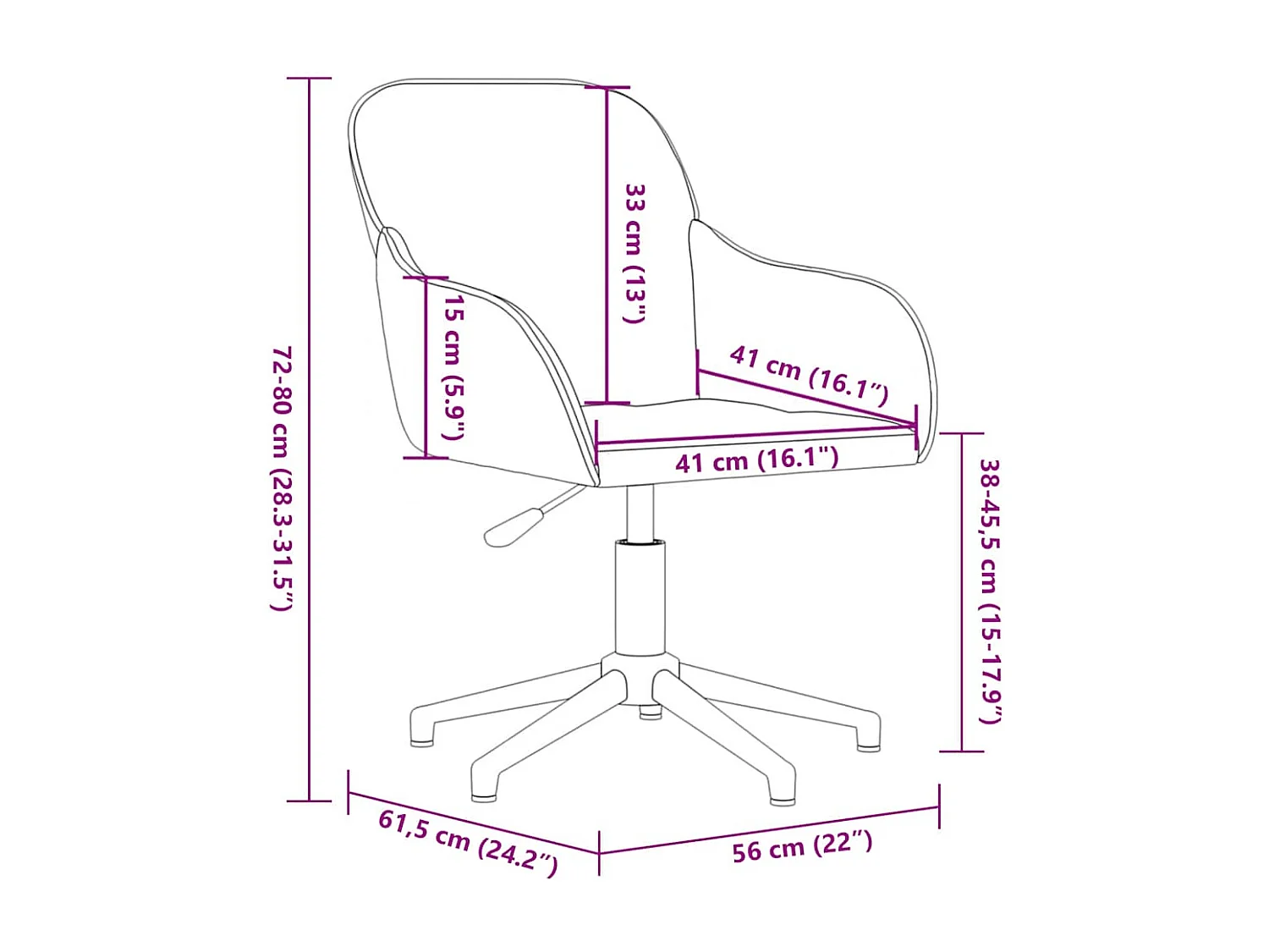 Chaise pivotante de bureau Bleu Velours