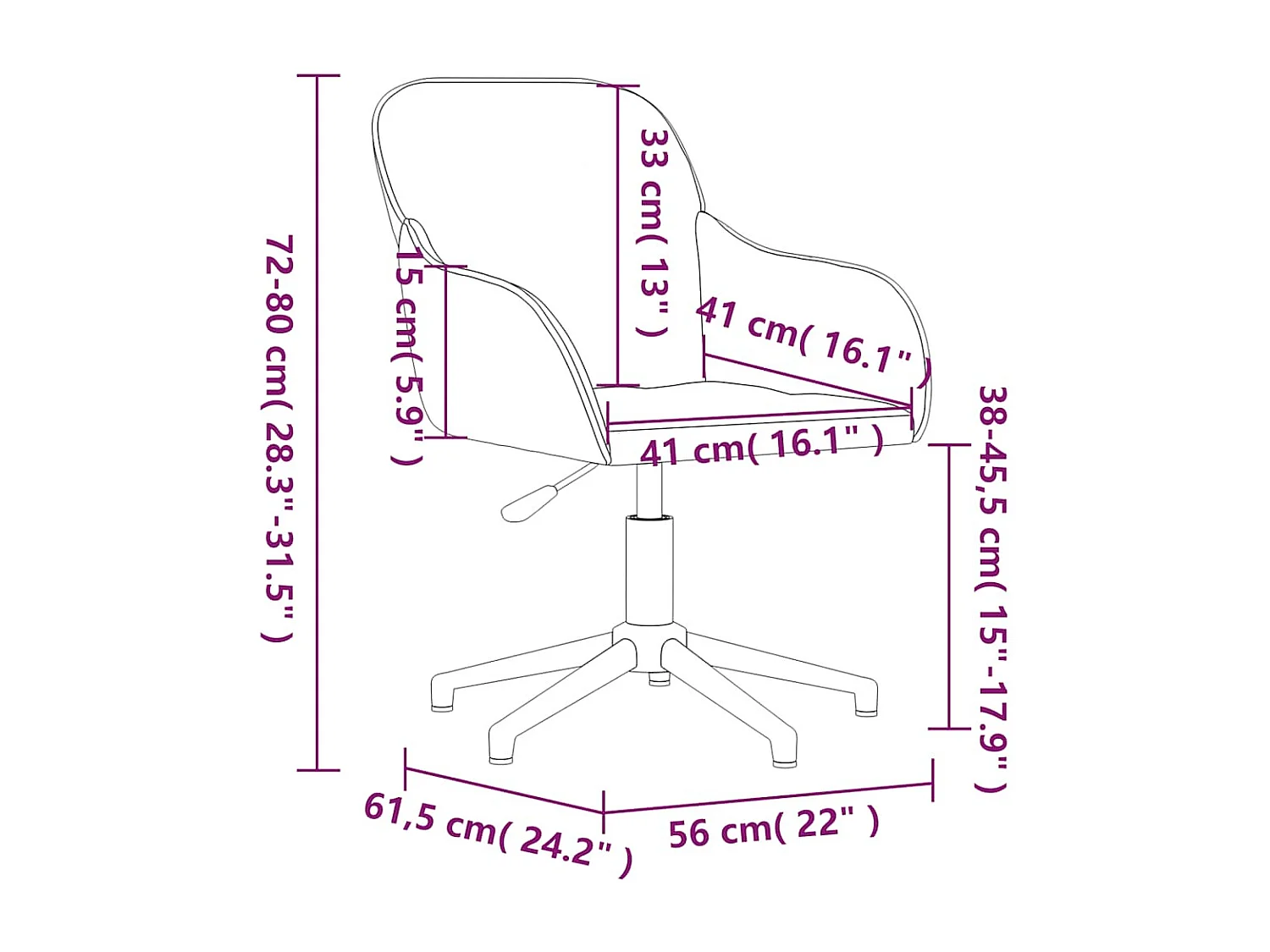 Chaise pivotante de bureau Rouge bordeaux Velours