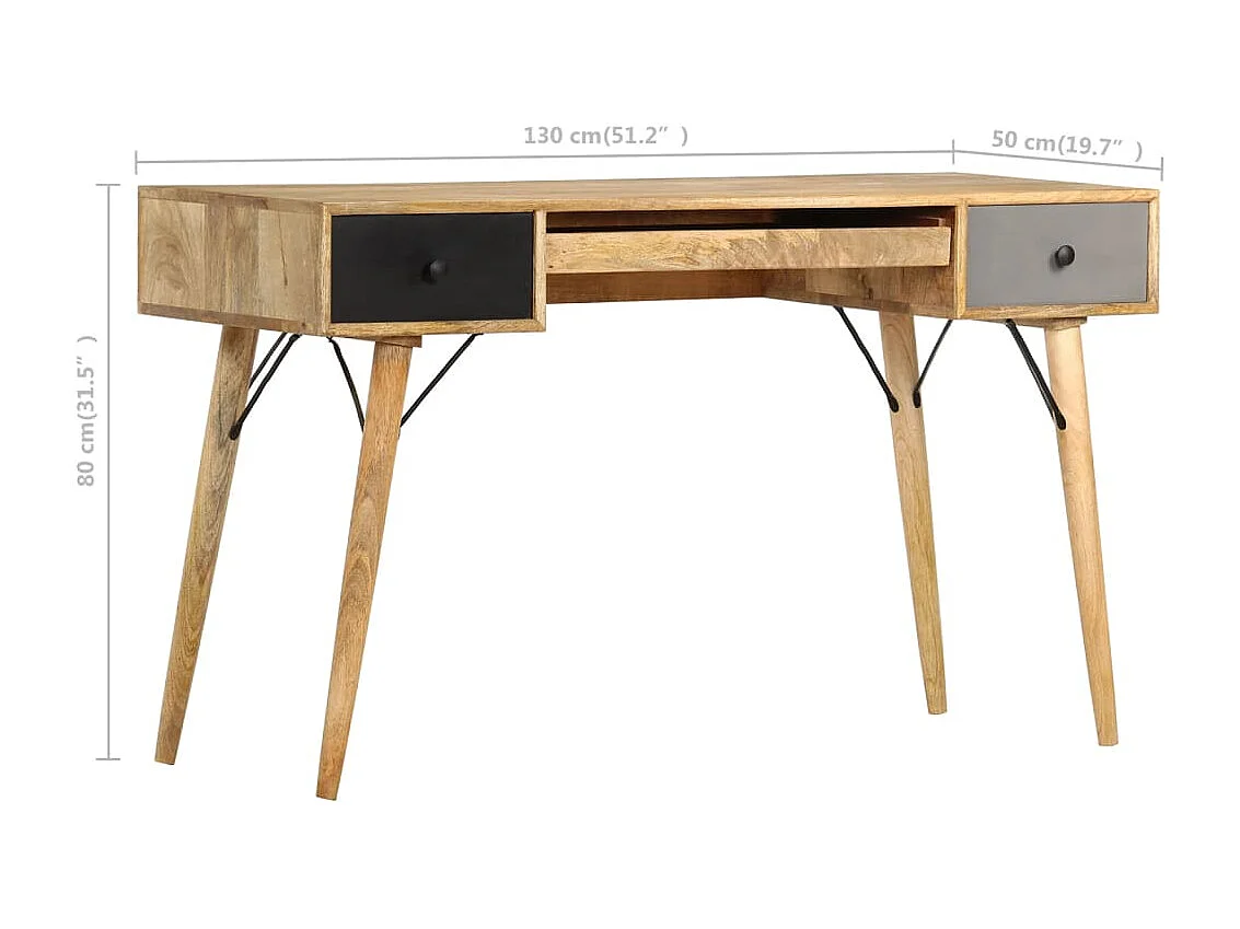 Schreibtisch mit Schubladen 130 x 50 x 80 cm Massivholz Mango