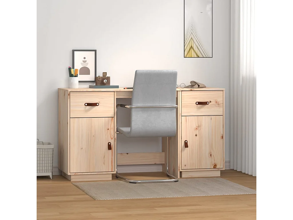 Secretária com armários 135x50x75 cm pinho maciço