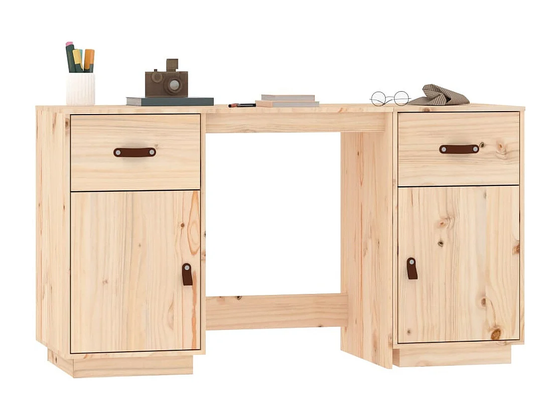 Secretária com armários 135x50x75 cm pinho maciço