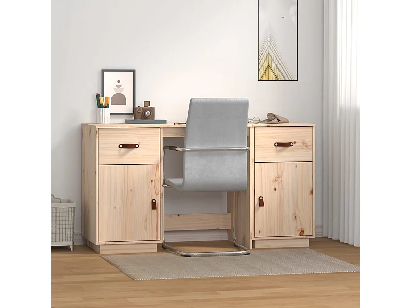 Secretária com armários 135x50x75 cm pinho maciço