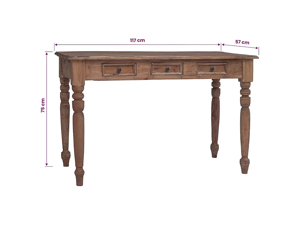 Bureau avec tiroirs 117x57x75 cm bois d'acajou massif