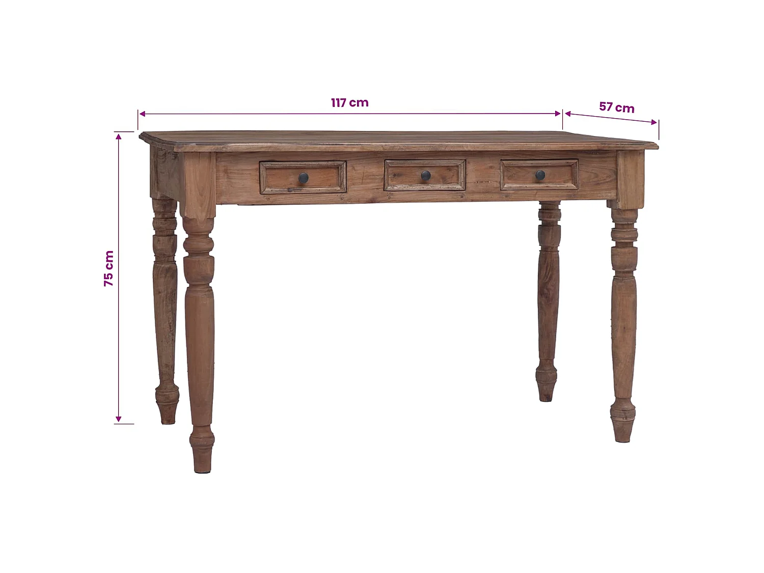 Scrivania con Cassetti 117x57x75 cm in Legno Massello di Mogano