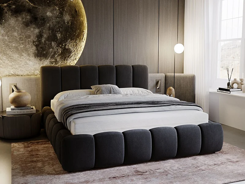 Lit rembourré avec rangement - 200 x 200  - lit double - velours - anthracite - Cloud