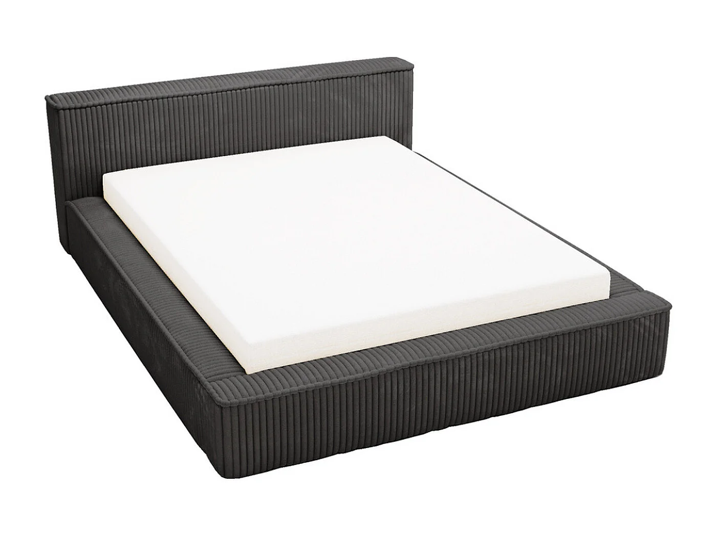 Gestoffeerd bed Lago 160x200 zwart - opbergruimte voor beddengoed, houten lattenbodem, doorgestikt hoofdbord en bedframe