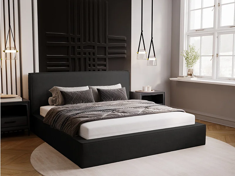 Polsterbett mit Bettkasten - 180 x 200 - Chenille-Stoff - Anthrazit - Bett mit Lattenrost - MONACO