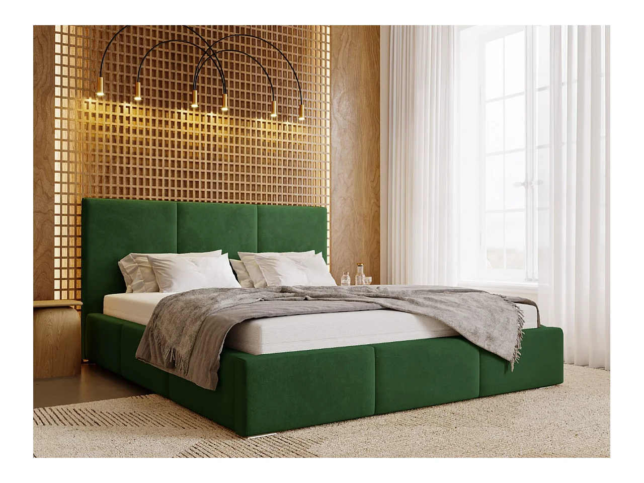 Lit rembourré avec rangement - 120 x 200 - lit double - velours - vert - Lincoln