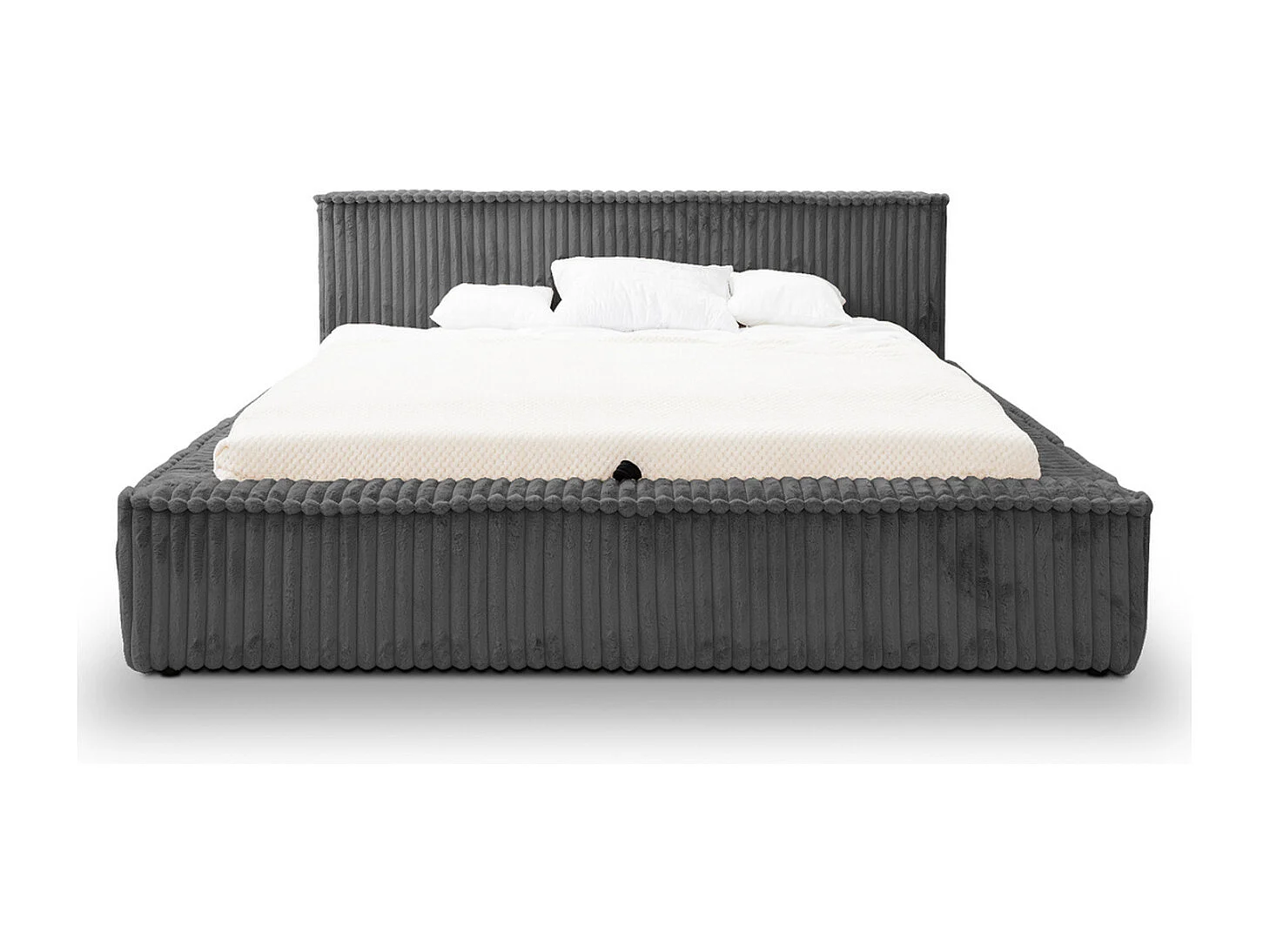 Gestoffeerd bed Lago 120x200 grijs - opbergruimte voor beddengoed, houten lattenbodem, hoofdbord en bedframe
