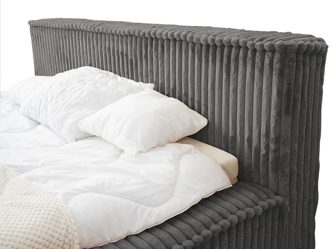 Gestoffeerd bed Lago 120x200 grijs - opbergruimte voor beddengoed, houten lattenbodem, hoofdbord en bedframe