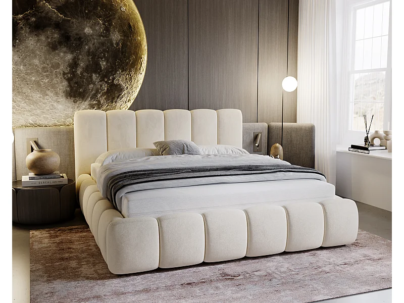 Polsterbett mit Bettkasten - 180 x 200 - Samtstoff - Beige - Bett mit Lattenrost - CLOUD