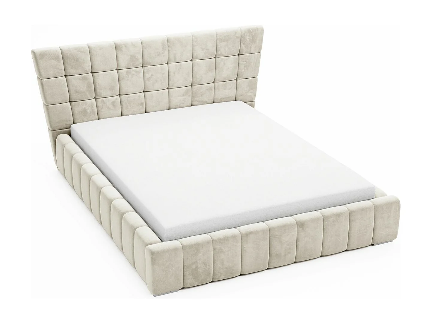 Gestoffeerd bed Paris 120x200 beige - opbergruimte voor beddengoed, houten lattenbodem, doorgestikt hoofdbord en bedframe