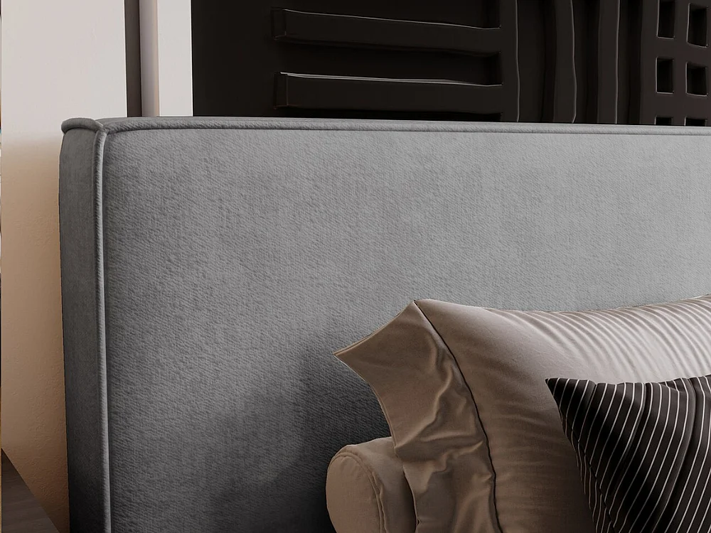 Lit rembourré avec rangement - 200 x 200 - lit double - velours - gris - Monaco