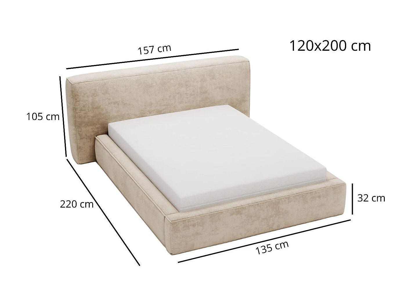 Lit rembourré avec rangement - 120 x 200 - lit double - chenille - gris - Monza