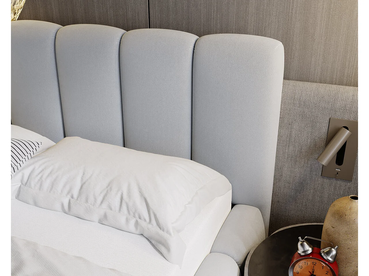 Lit rembourré avec rangement - 160 x 200  - lit double - velours - gris clair - Cloud