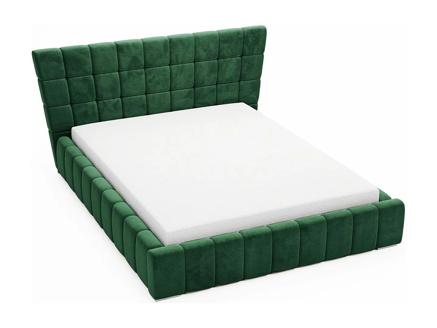 Lit rembourré avec rangement - 140 x 200 - lit double - velours - vert - Paris