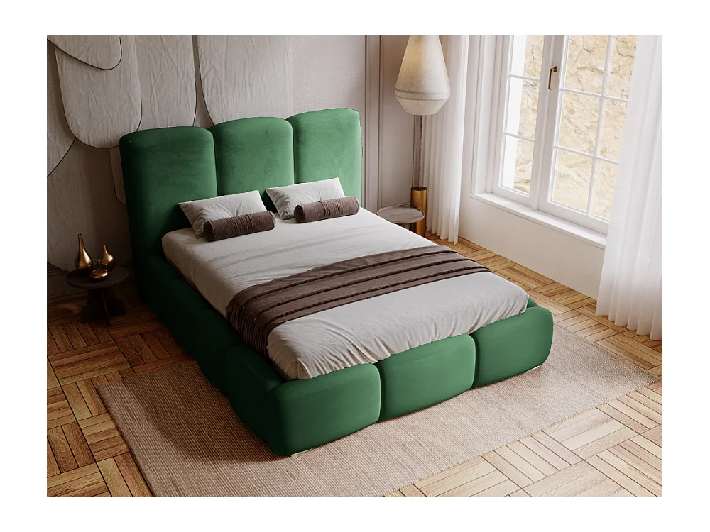 Lit rembourré avec rangement - 160 x 200 - lit double - velours - vert - Bubble