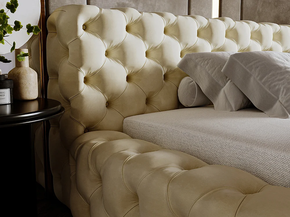 Polsterbett mit Bettkasten - 120 x 200 - Samtstoff - Beige - Bett mit Lattenrost - ARMANI BIS