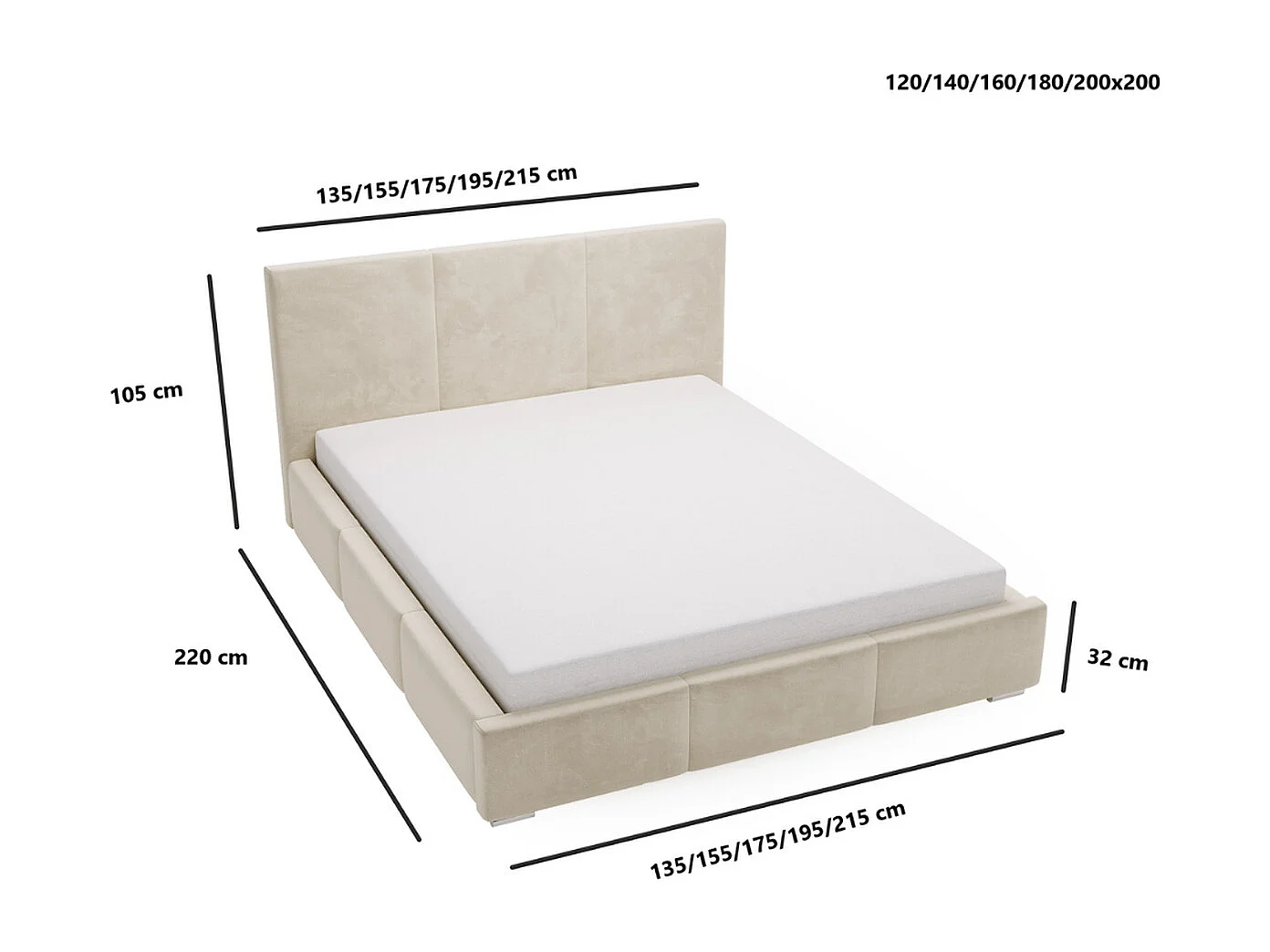 Gestoffeerd bed Lincoln 120x200 Grijs - opbergruimte voor beddengoed, houten lattenbodem, doorgestikt hoofdbord en bedframe