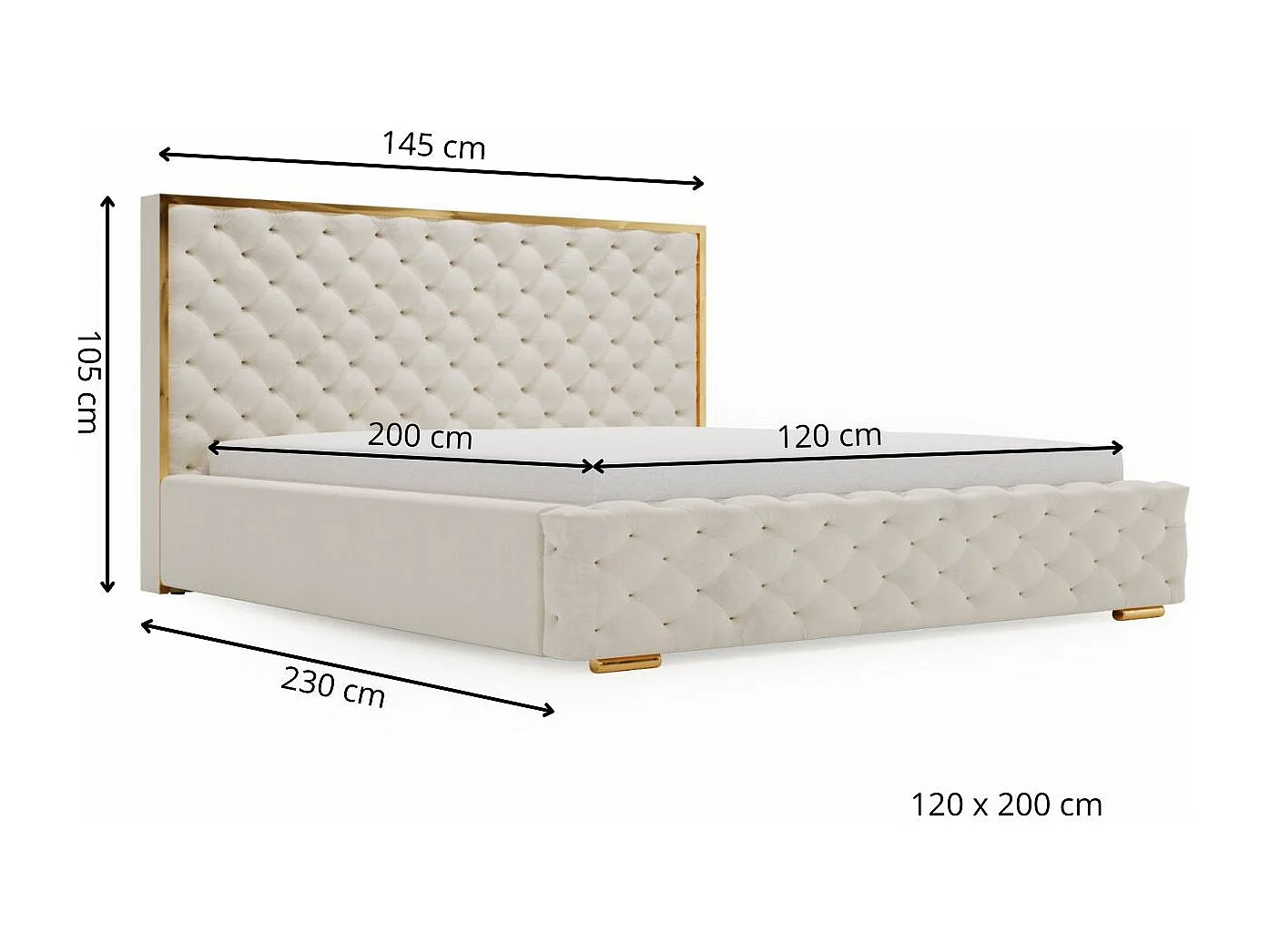 Lit rembourré avec rangement - 120 x 200 - lit double - velours - bleu - Wave