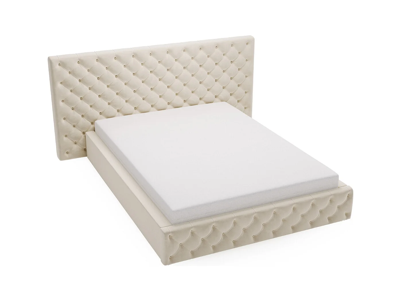 Lit rembourré avec rangement - 160 x 200 - lit double - velours - beige - Madera