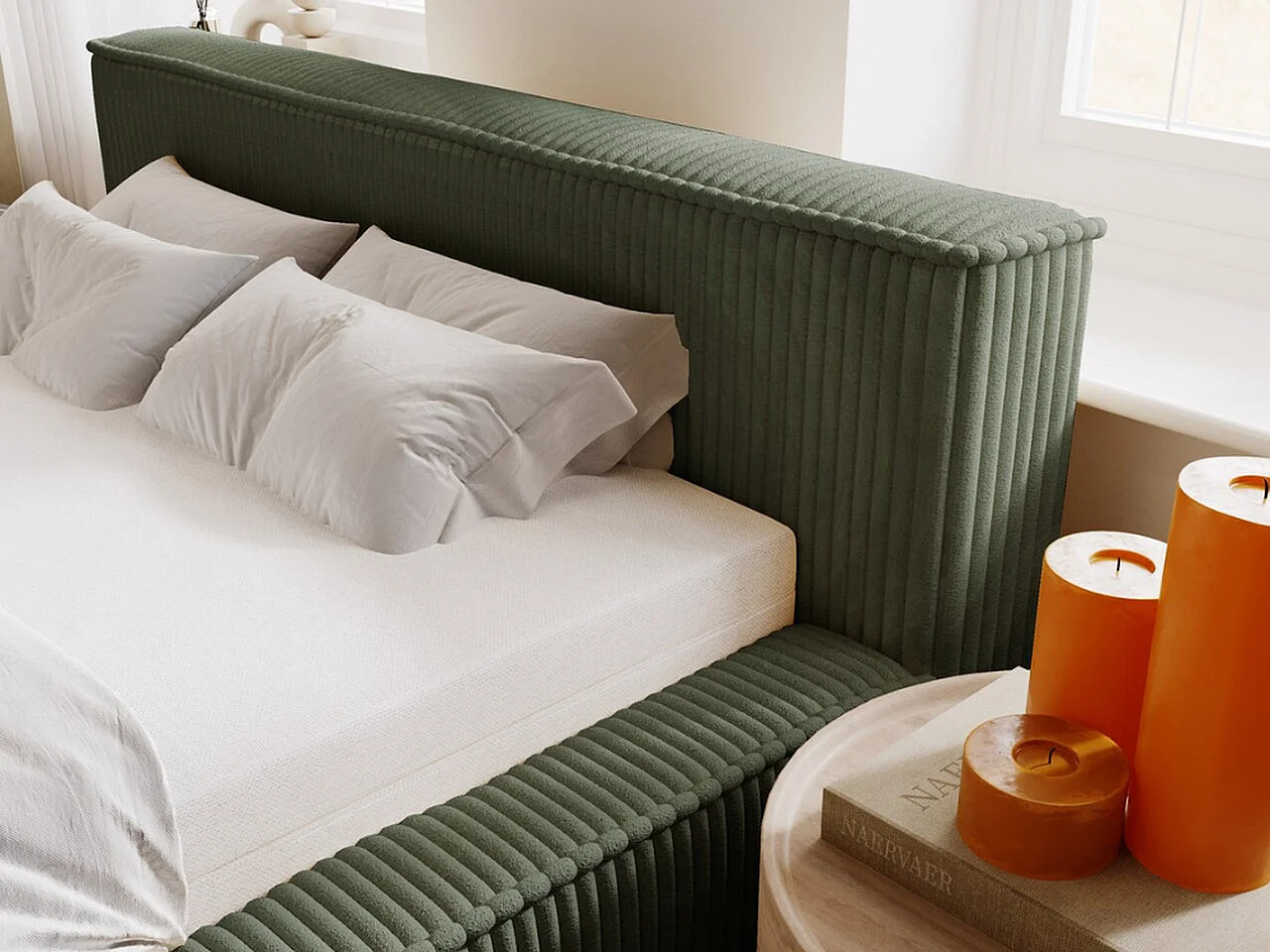 Lit rembourré avec rangement - 180 x 200 - lit double - fourrure - vert - Lago