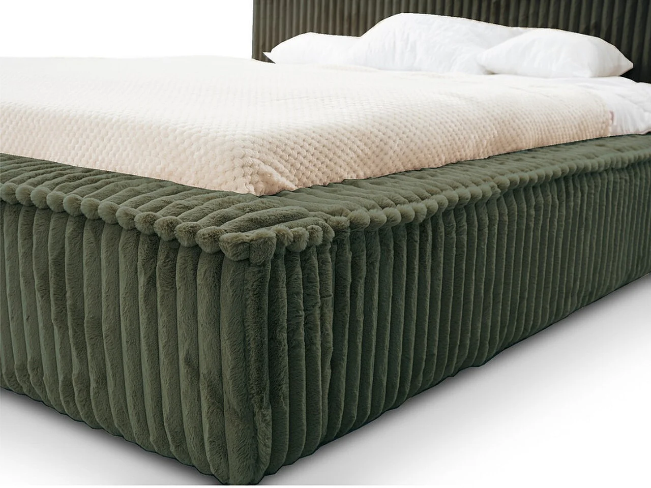 Lit rembourré avec rangement - 180 x 200 - lit double - fourrure - vert - Lago