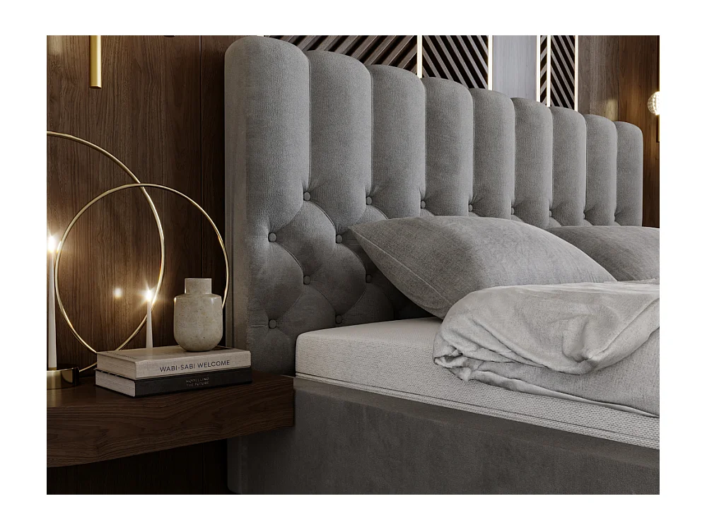 Lit rembourré avec rangement - 160 x 200 - lit double - velours - gris - Roma