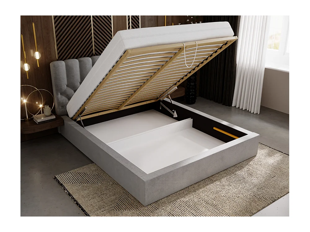 Lit rembourré avec rangement - 160 x 200 - lit double - velours - gris - Roma