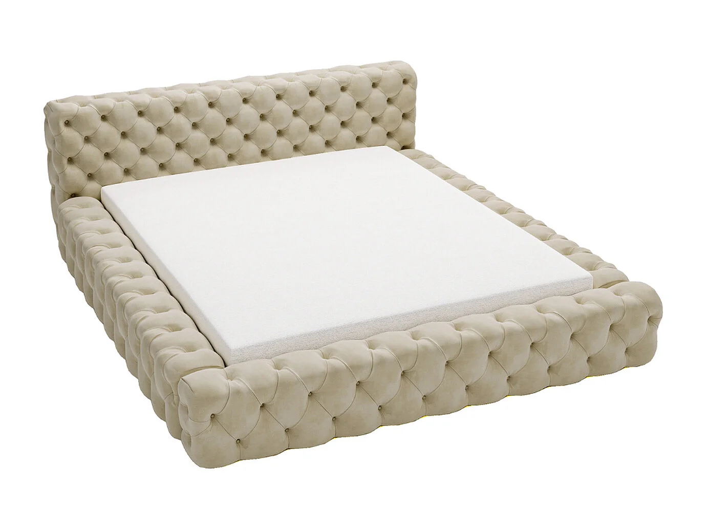 Lit rembourré avec rangement - 160 x 200 - lit double - velours - beige - Palini