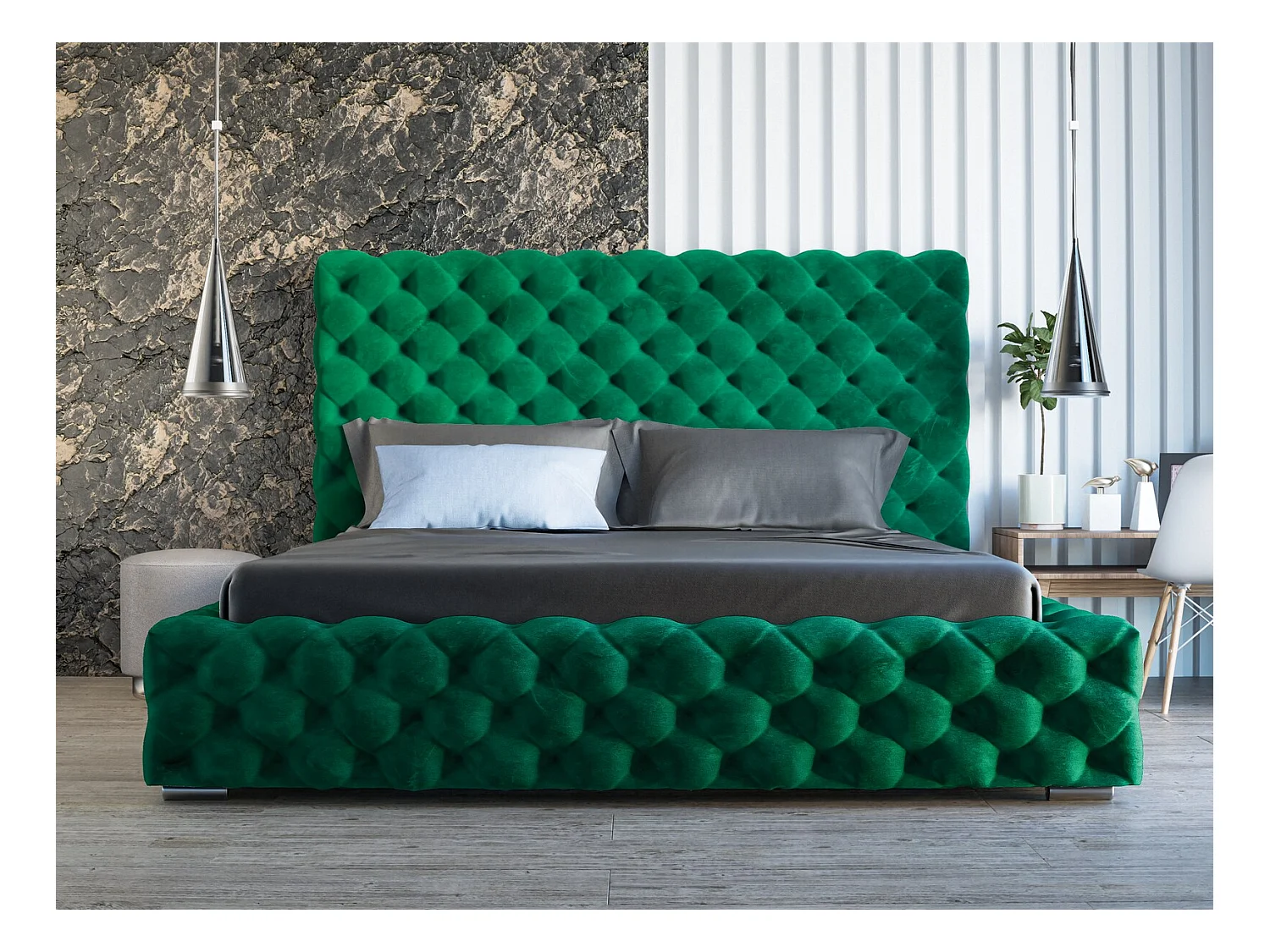 Lit rembourré avec rangement - 160 x 200  - lit double - velours - vert - Heaven