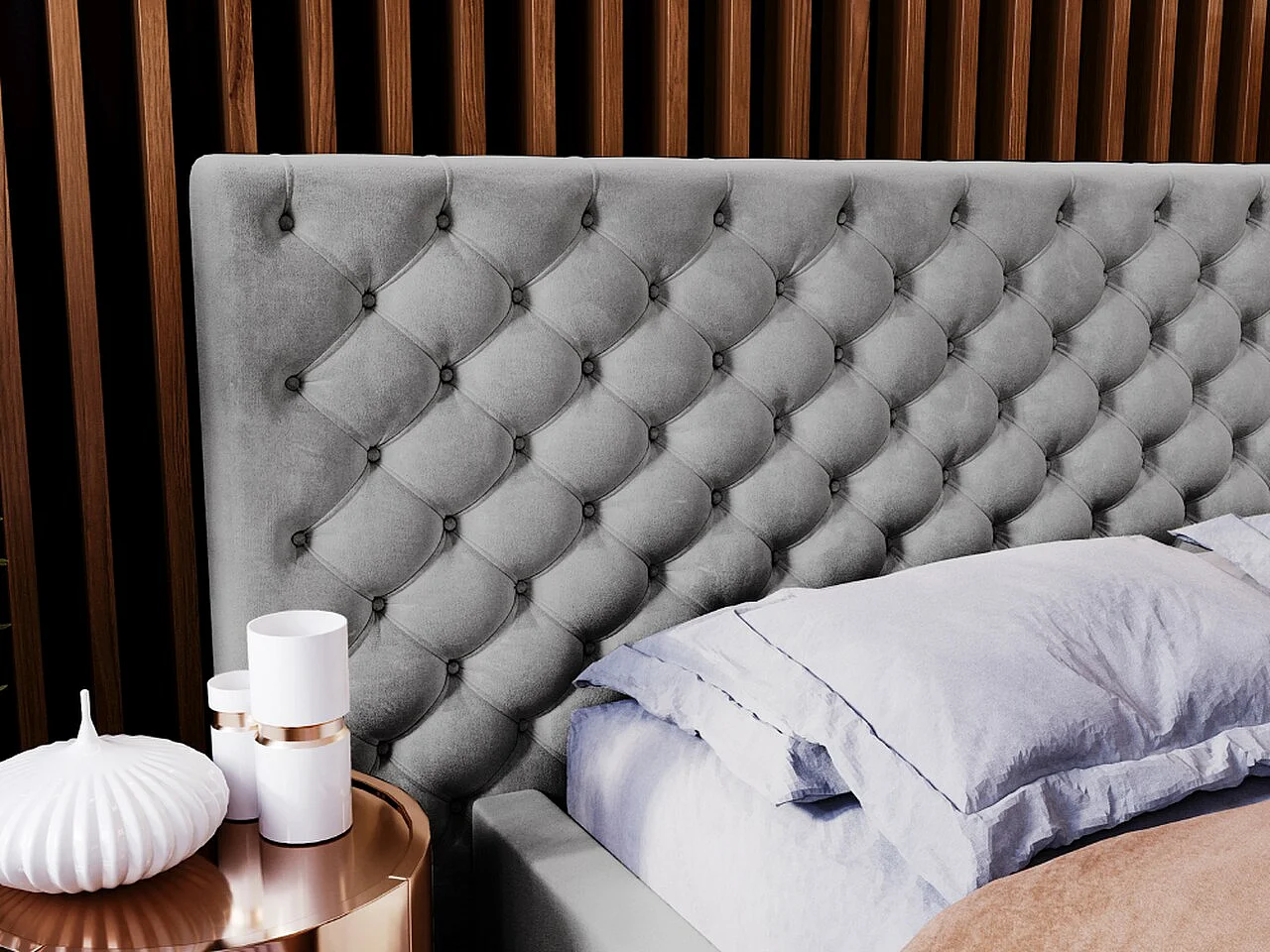 Lit rembourré avec rangement - 180 x 200 - lit double - velours - gris - Madera