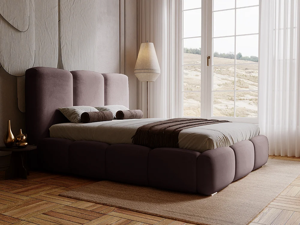 Lit rembourré avec rangement - 180 x 200 - lit double - velours - marron - Bubble