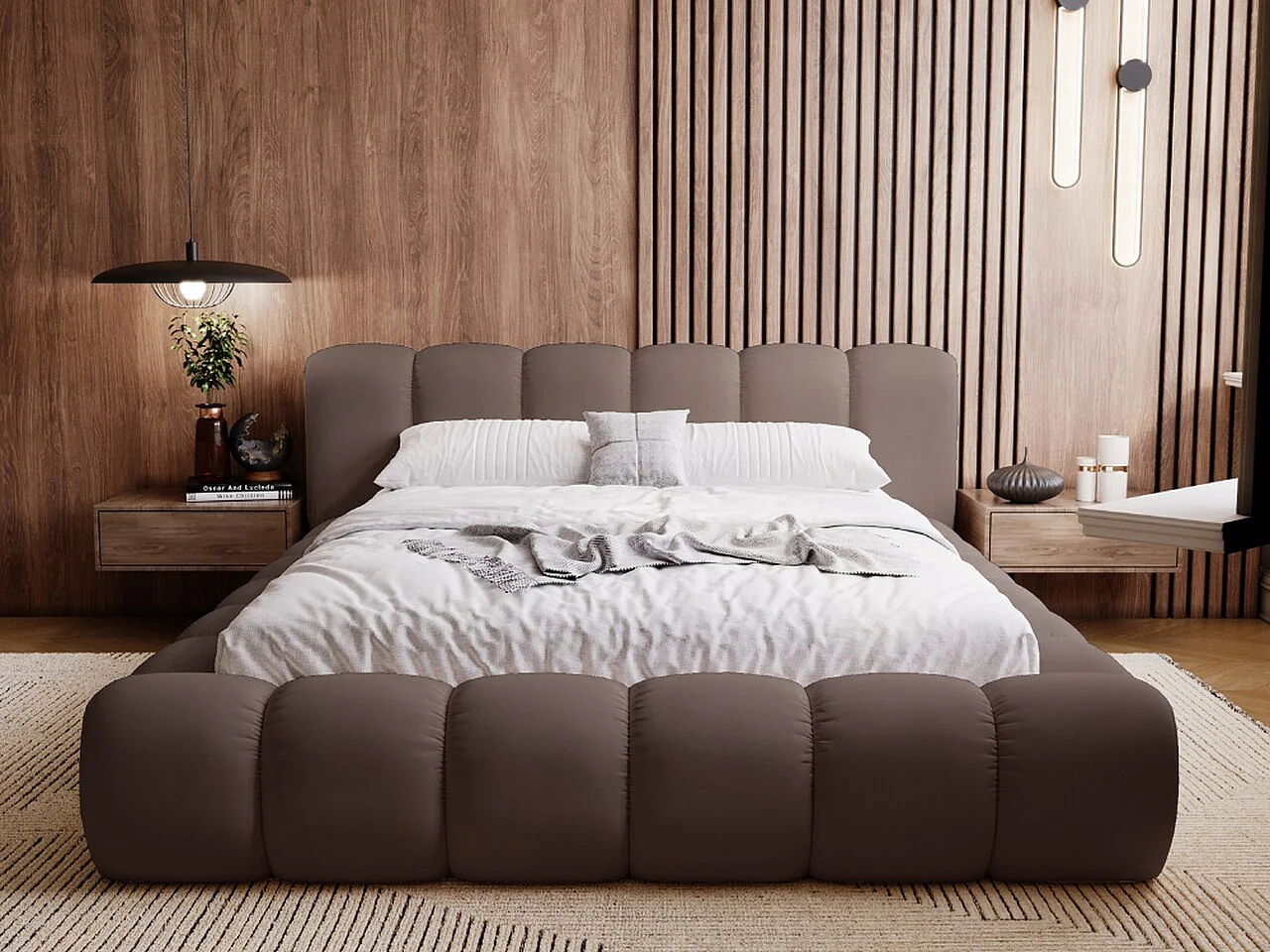 Polsterbett mit Bettkasten - 120 x 200 - Samtstoff - Braun - Bett mit Lattenrost - DORIA