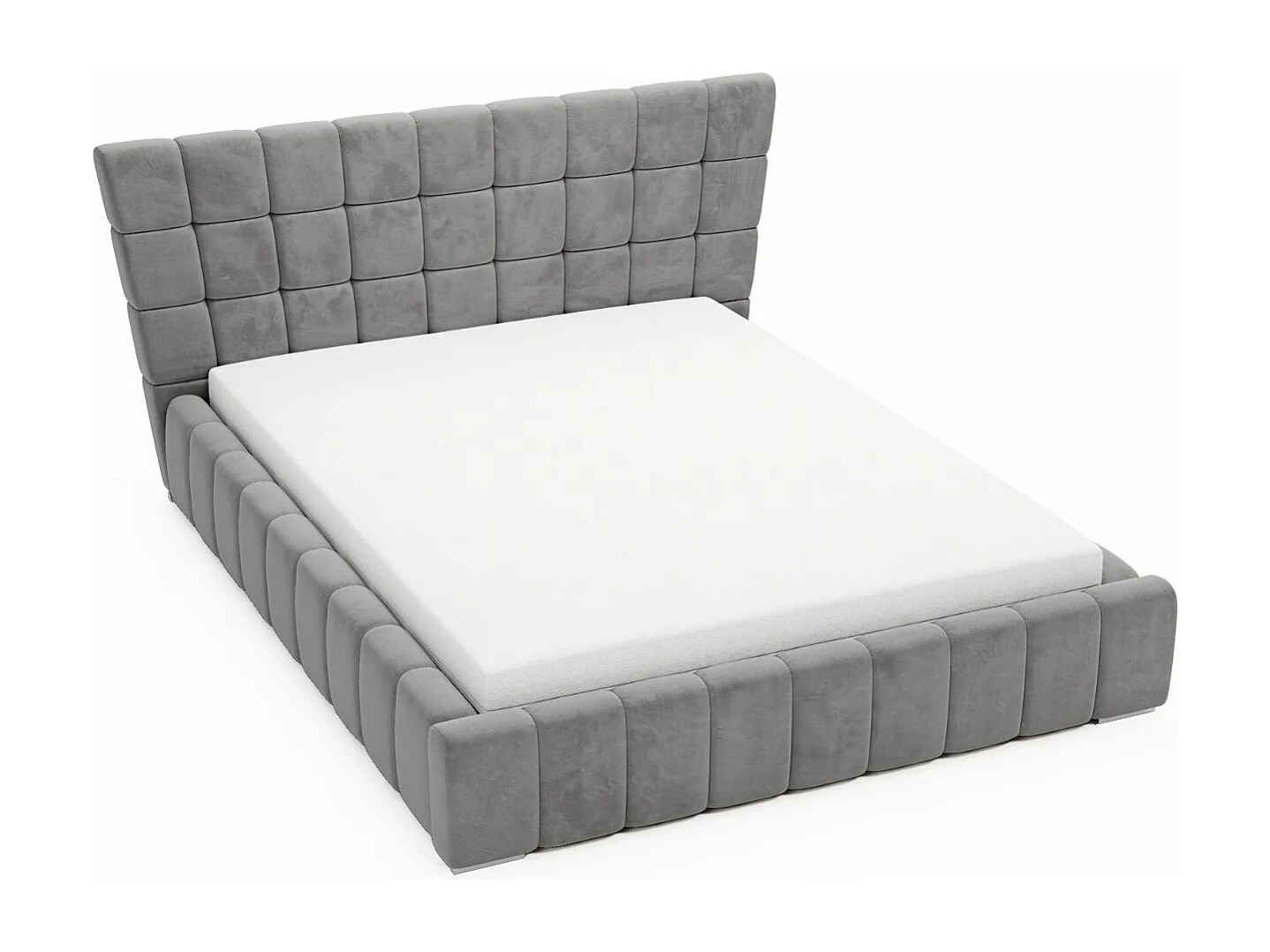 Lit rembourré avec rangement - 120 x 200 - lit double - velours - gris - Paris