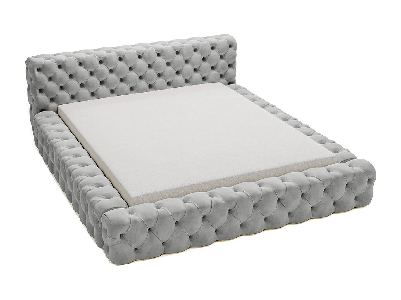 Lit rembourré avec rangement - 160 x 200 - lit double - velours - gris - Palini