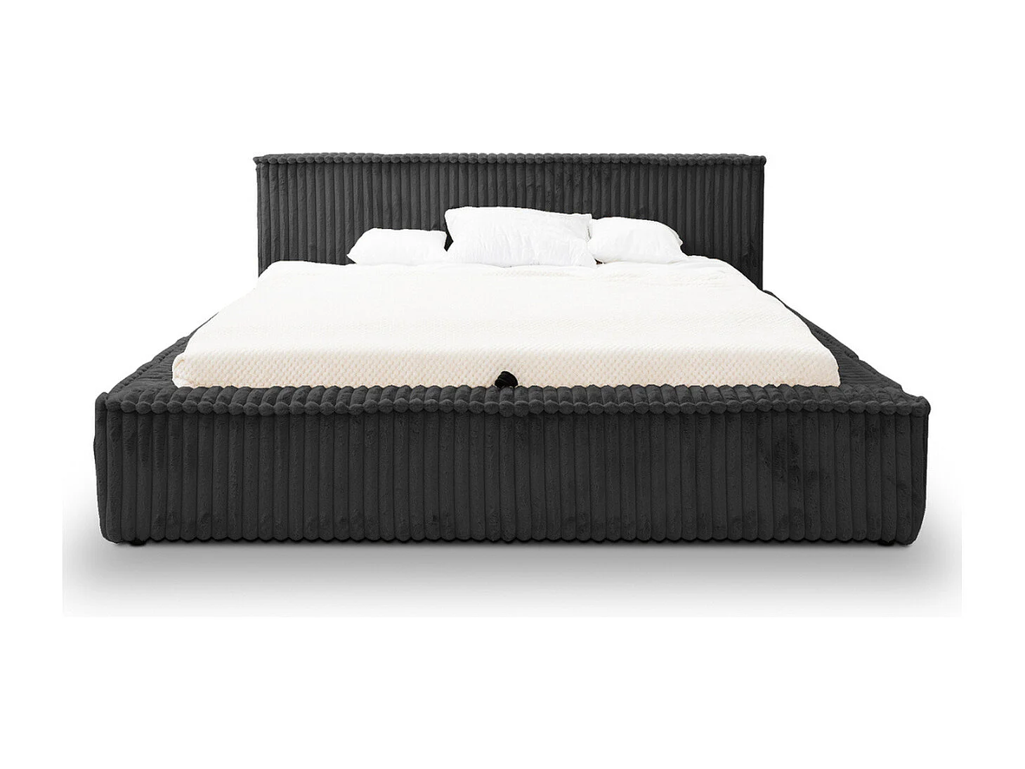 Lit rembourré avec rangement - 180 x 200 - lit double - fourrure - noir - Lago