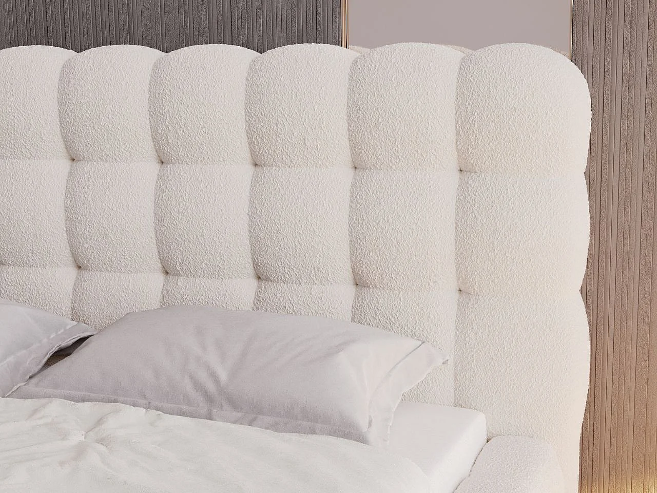 Gestoffeerd bed Twist 120x200  beige - opbergruimte voor beddengoed, houten lattenbodem, doorgestikt hoofdbord en bedframe