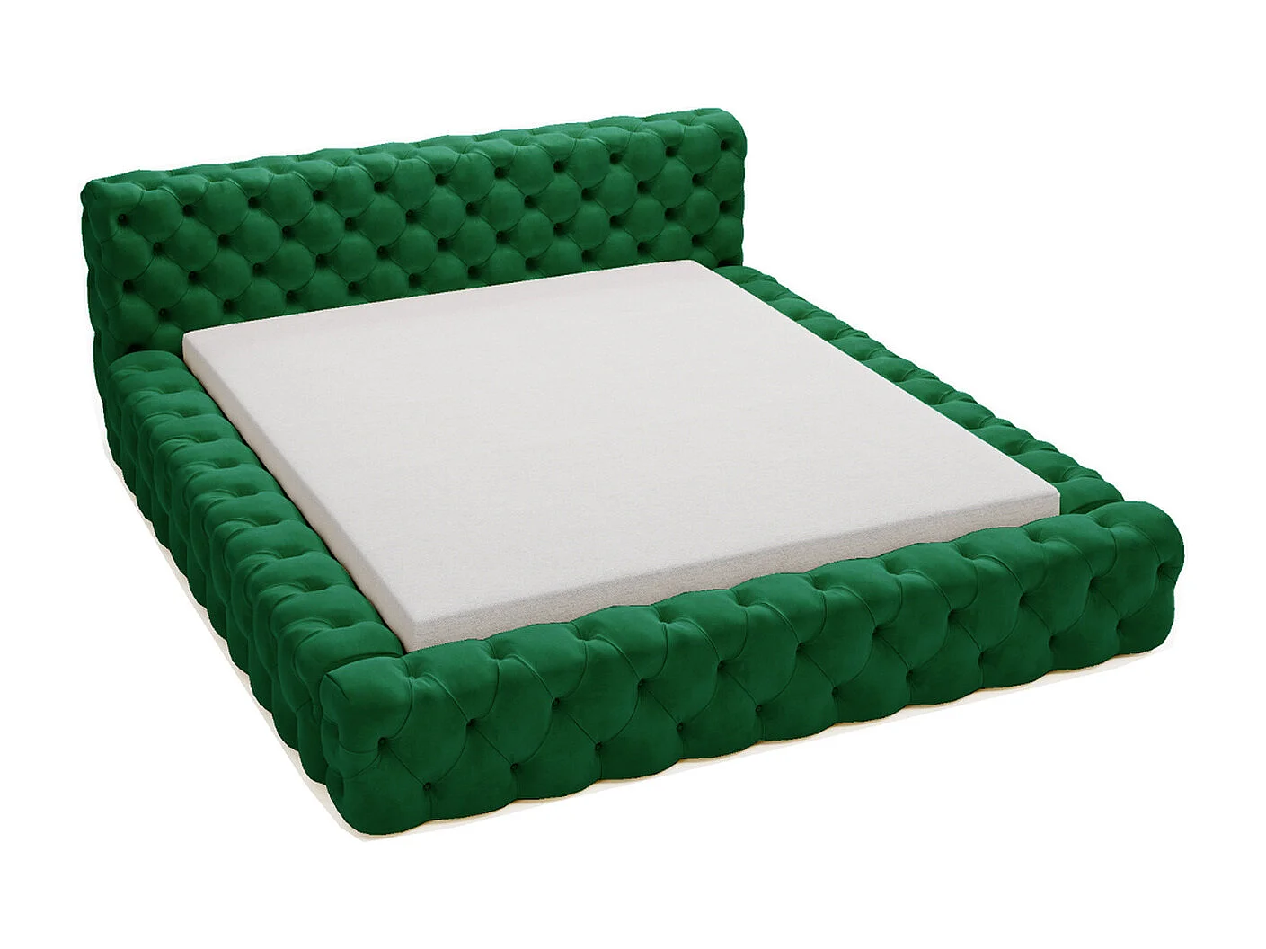 Gestoffeerd bed Palini 180x200 groen - opbergruimte voor beddengoed, houten lattenbodem, doorgestikt hoofdbord en bedframe