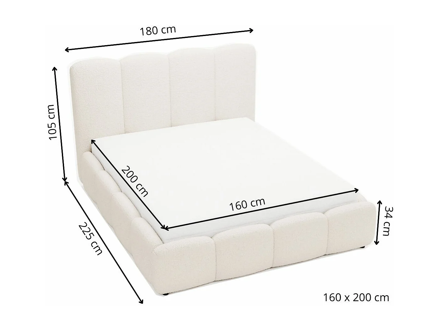 Gestoffeerd bed Galli 160x200 zwart - opbergruimte voor beddengoed, houten lattenbodem, doorgestikt hoofdbord en bedframe