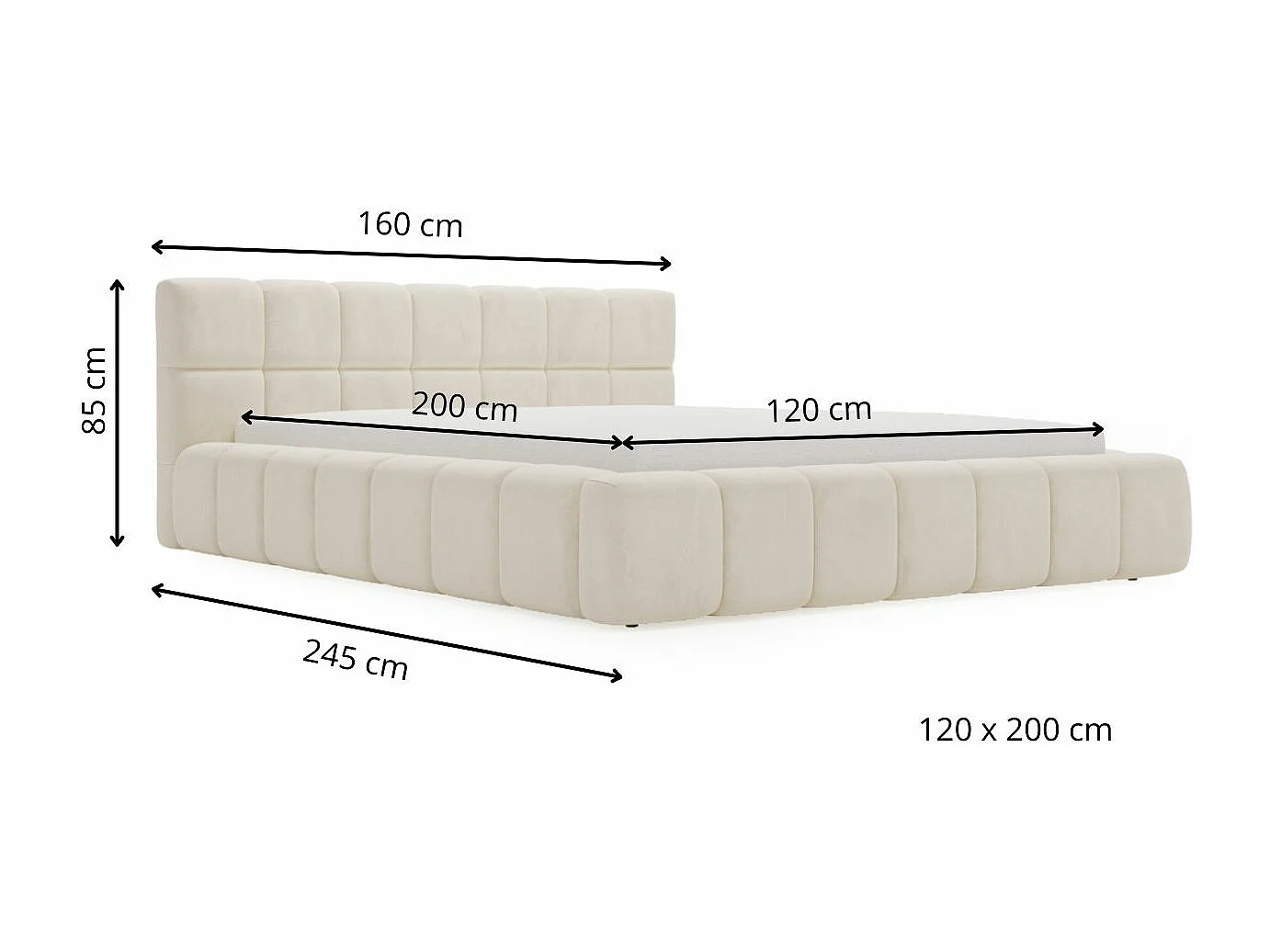 Polsterbett mit Bettkasten - 120 x 200 - Samtstoff - Beige - Bett mit Lattenrost - ALICANTE