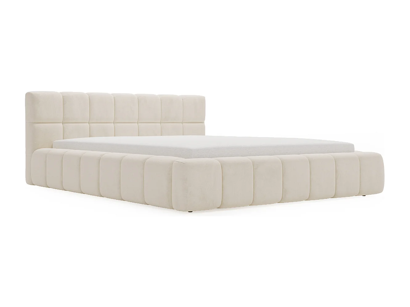 Lit rembourré avec rangement - 120 x 200 - lit double - velours - beige - Alicante