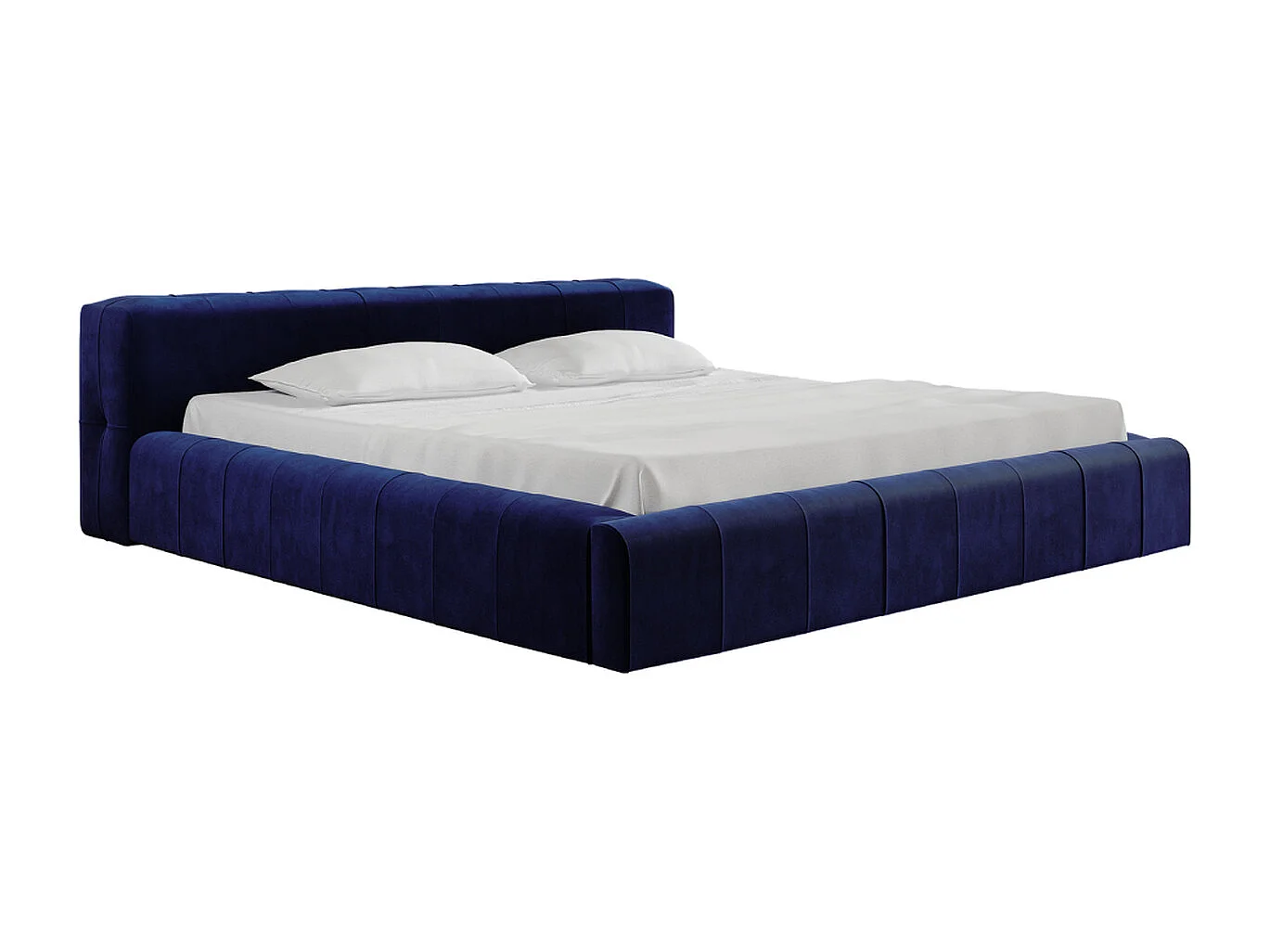 Lit rembourré avec rangement - 160 x 200 - lit double - velours - bleu marine - Lipari