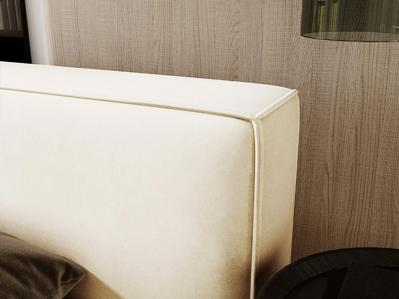 Gestoffeerd bed Mali 160x200 beige - opbergruimte voor beddengoed, houten lattenbodem, doorgestikt hoofdbord en bedframe