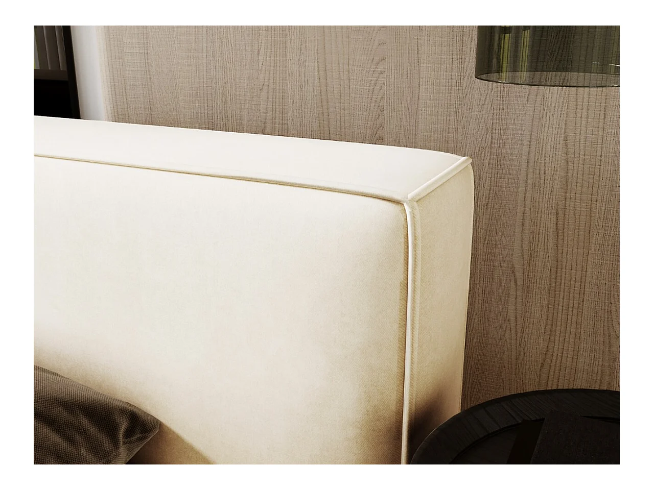 Lit rembourré avec rangement - 160 x 200 - lit double - velours - beige - Mali