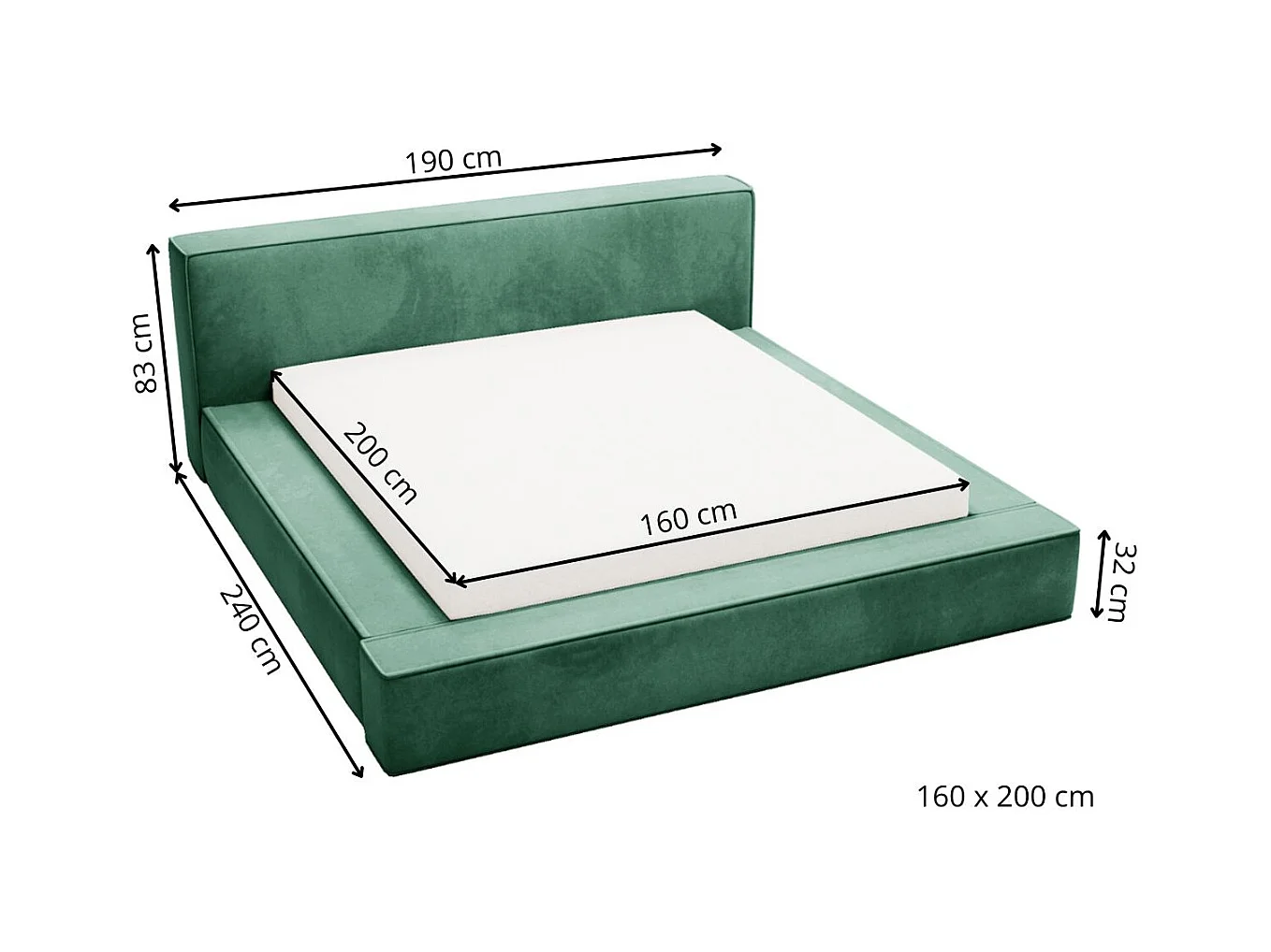 Lit rembourré avec rangement - 160 x 200 - lit double - velours - beige - Mali